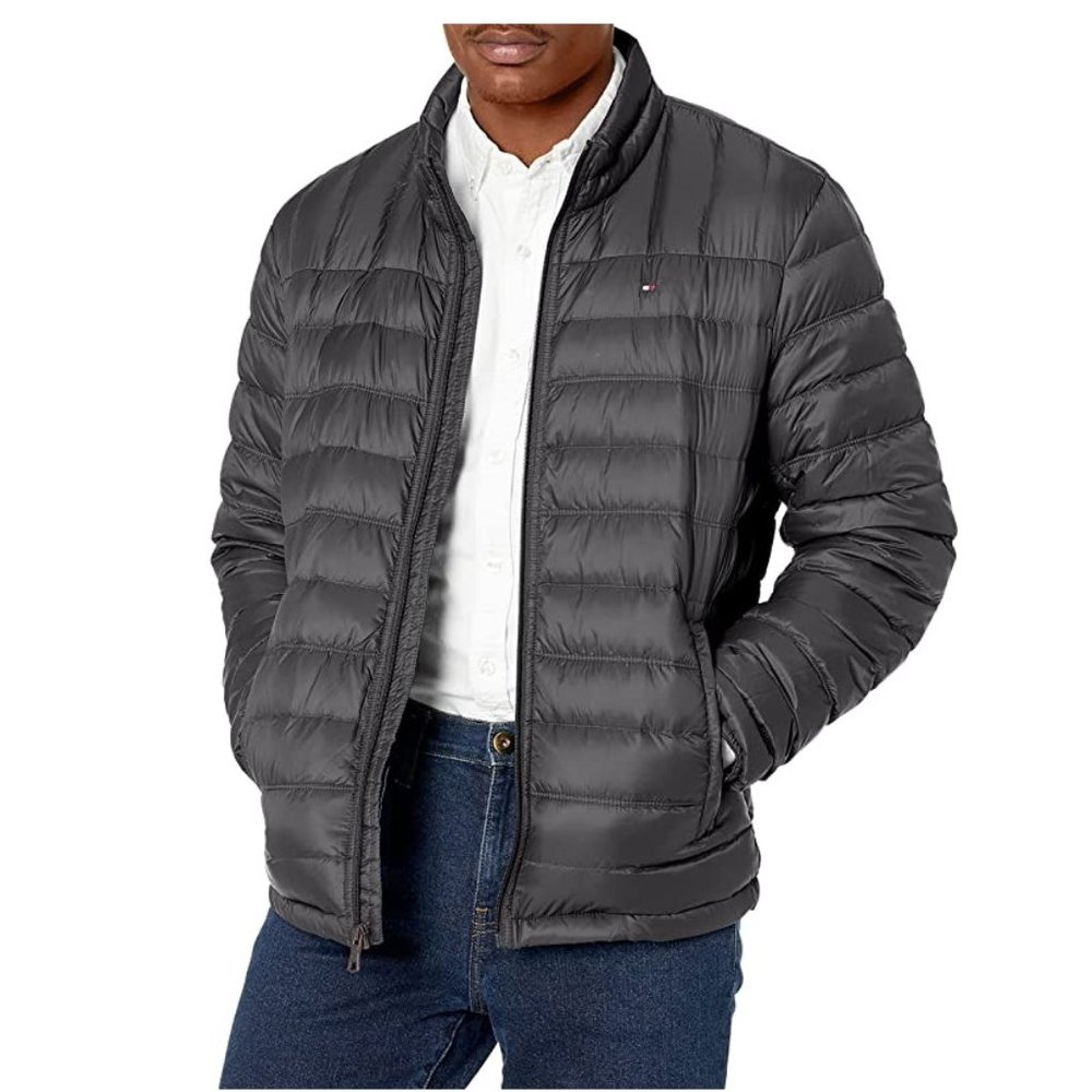 NWT (DEFECT) Tommy Hilfiger Mens Down Puffer Jacket Size M Carbon $195 3C464